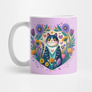 Cat In Heart Shaped Flowers Mug